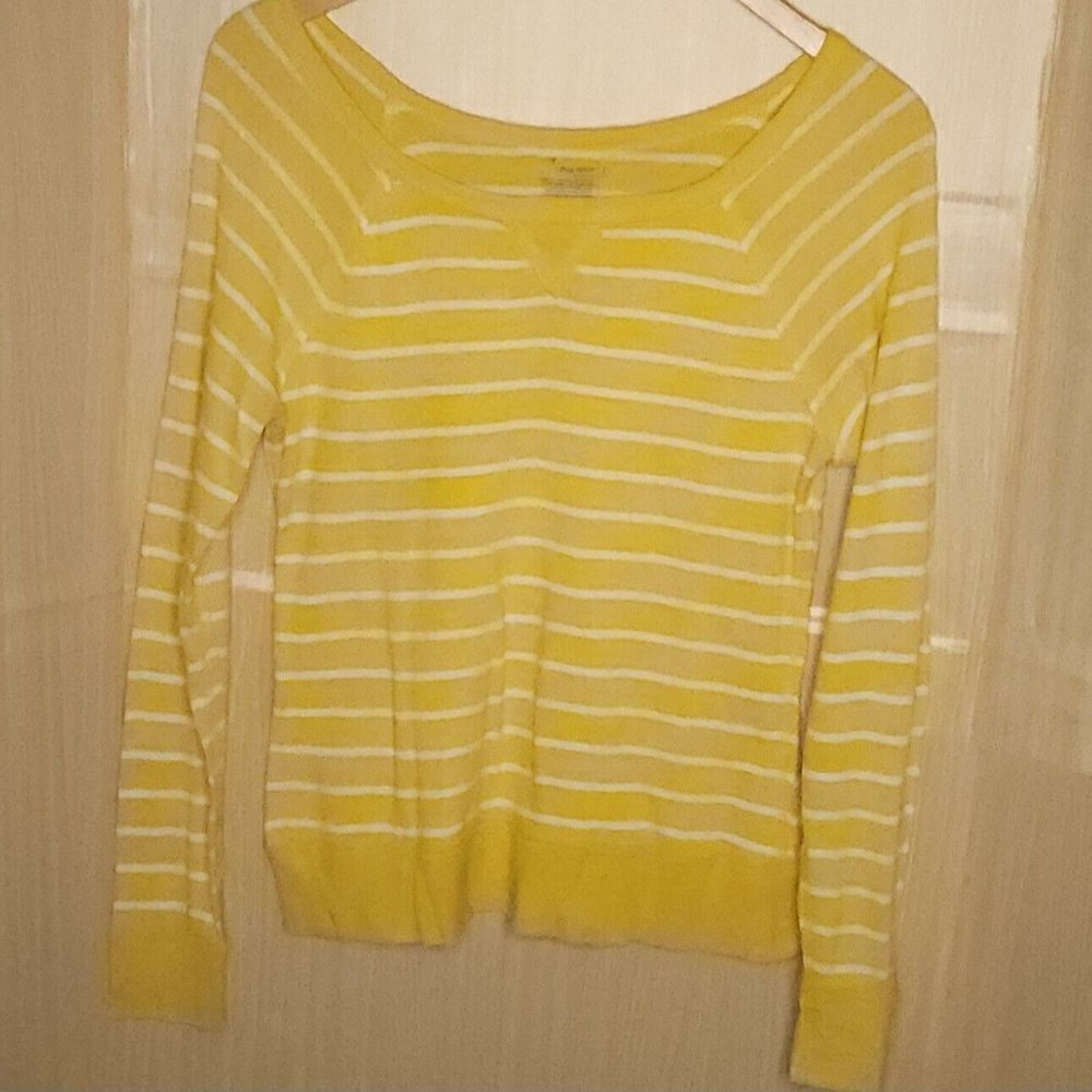 Old Navy Yellow Wide Neck Striped Knit Top Large